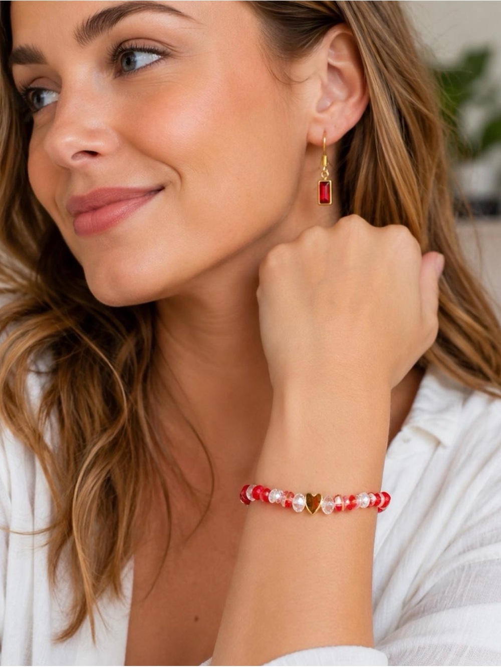 14k & 18k Gold Heart Beaded Bracelet with Matching Earrings